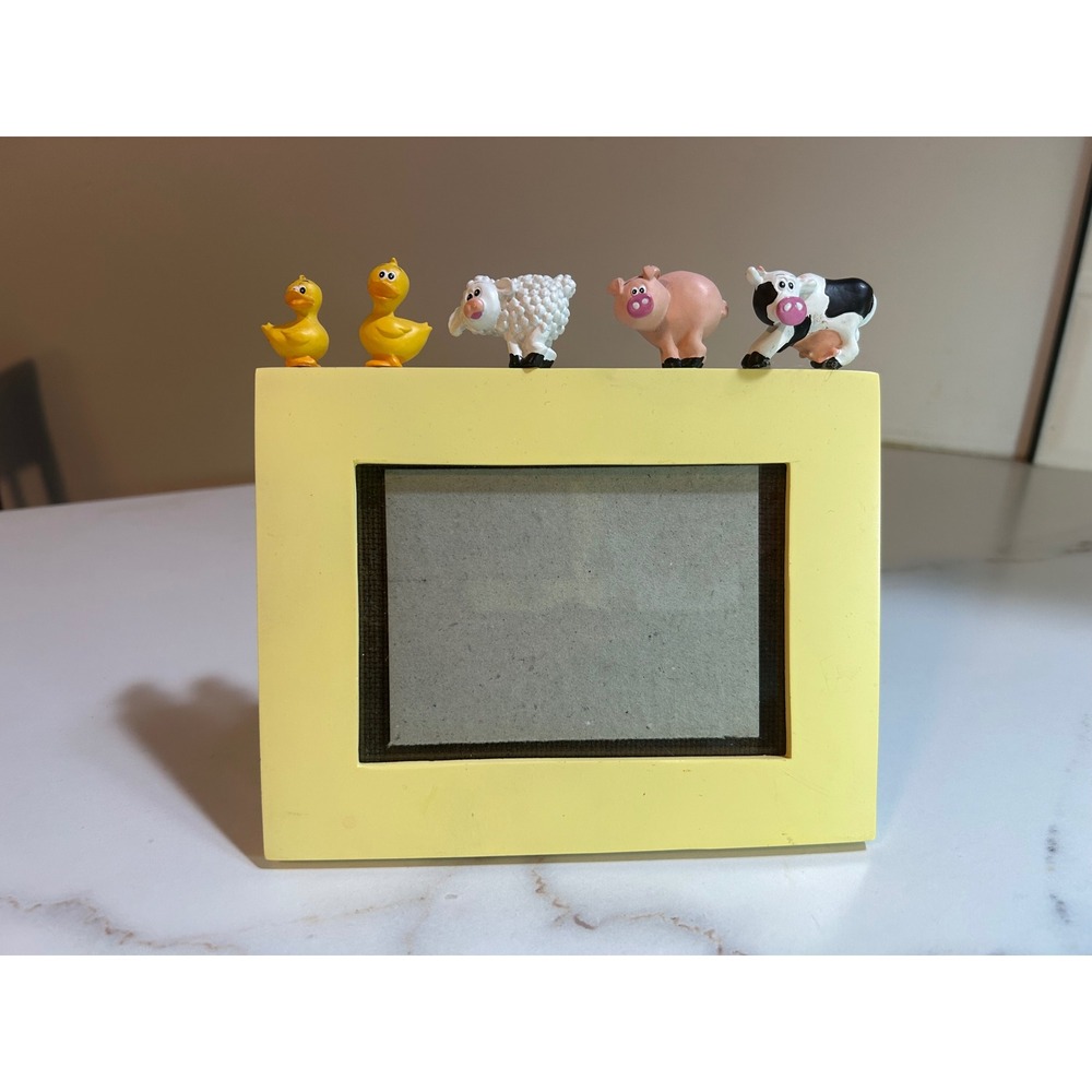Yellow Farm Animal Picture Frame Nursery Decor Cow Pig Sheep Duck 5x7